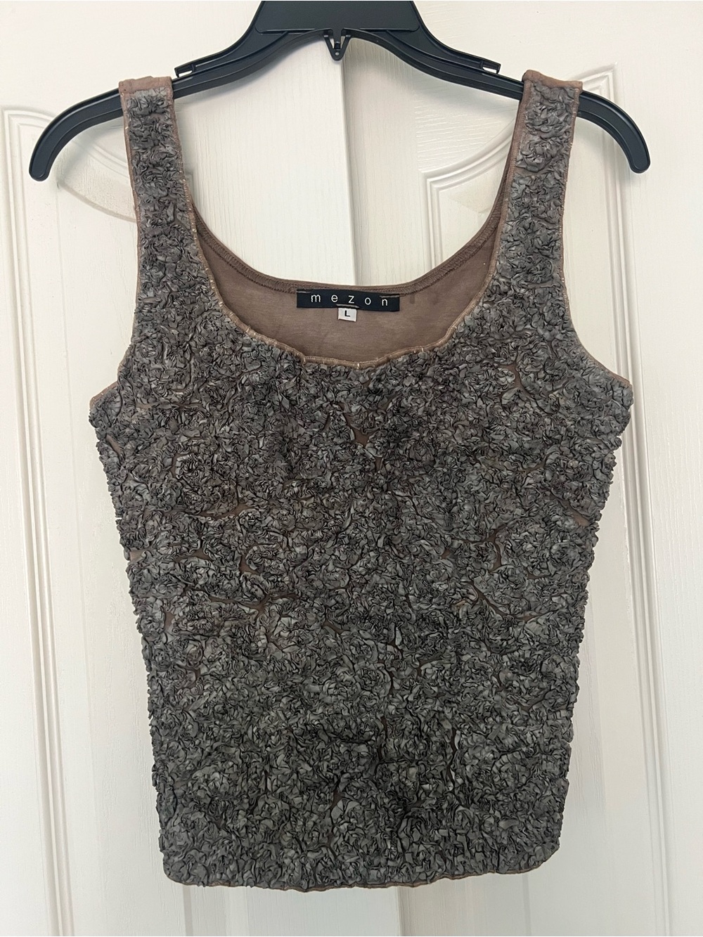 Mezon Gray Textured Bouclé Scoop Neck Tank